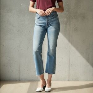 Citizens Of Humanity Estella High Rise Ankle Flare Jeans Distressed Raw Hem 30